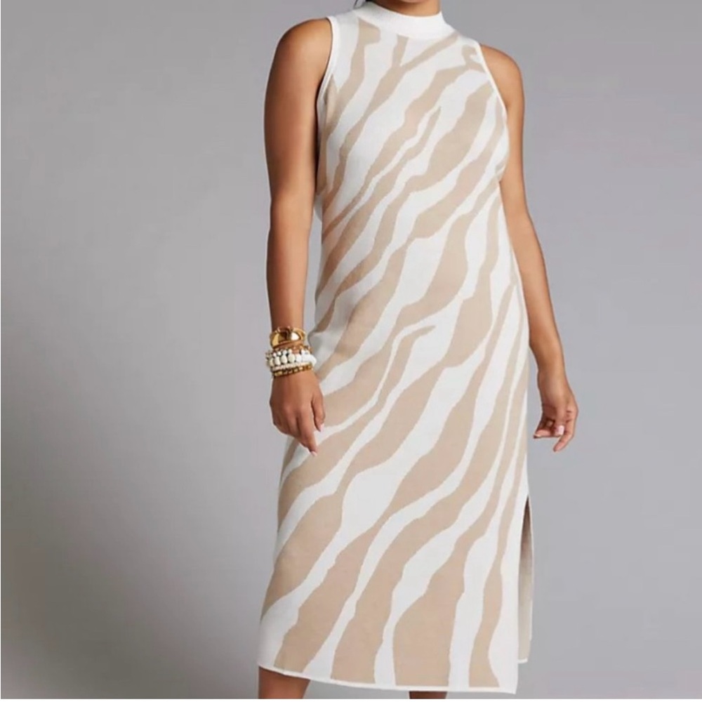 Dolan Beige and White Midi Dress